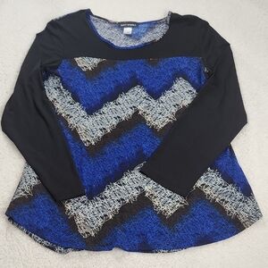 Black and Blue Zigzag Chevron Long Sleeve Top Large